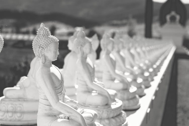 Buddha Figures In Black And White