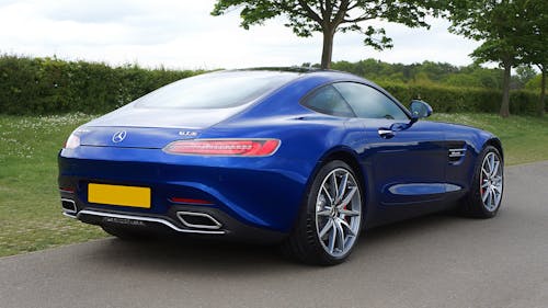 Foto stok gratis amg gt, biru, jalan