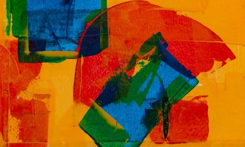 Rood, Oranje, Groen En Blauw Abstract Schilderij