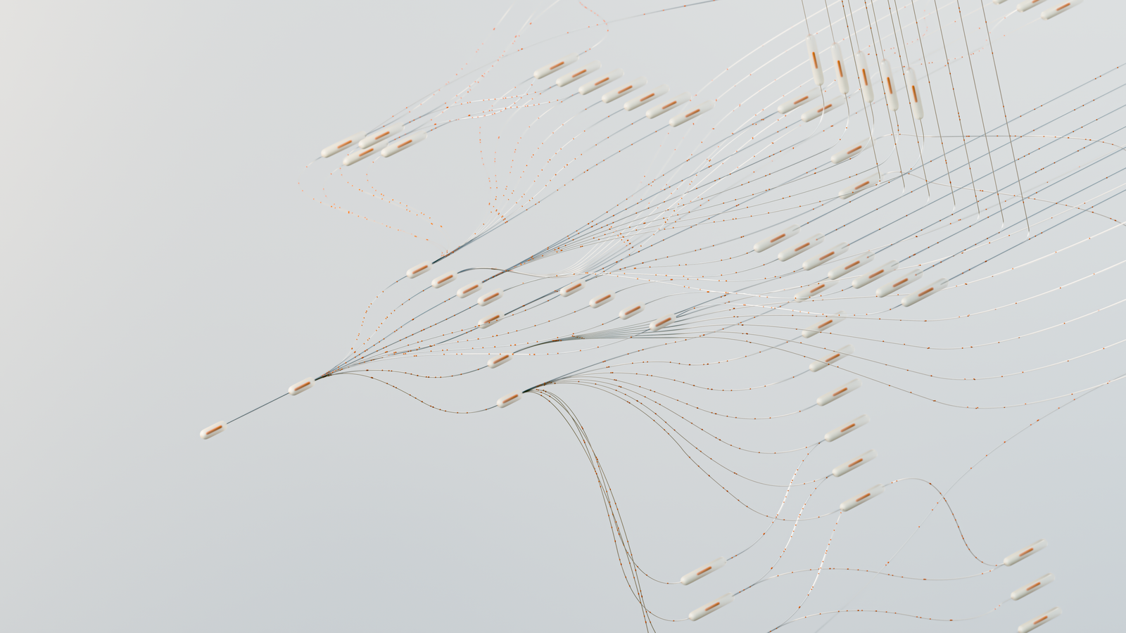 orchestrating autonomous multiagent AI architectures: abstract neural network mesh representing inter-agent communication.