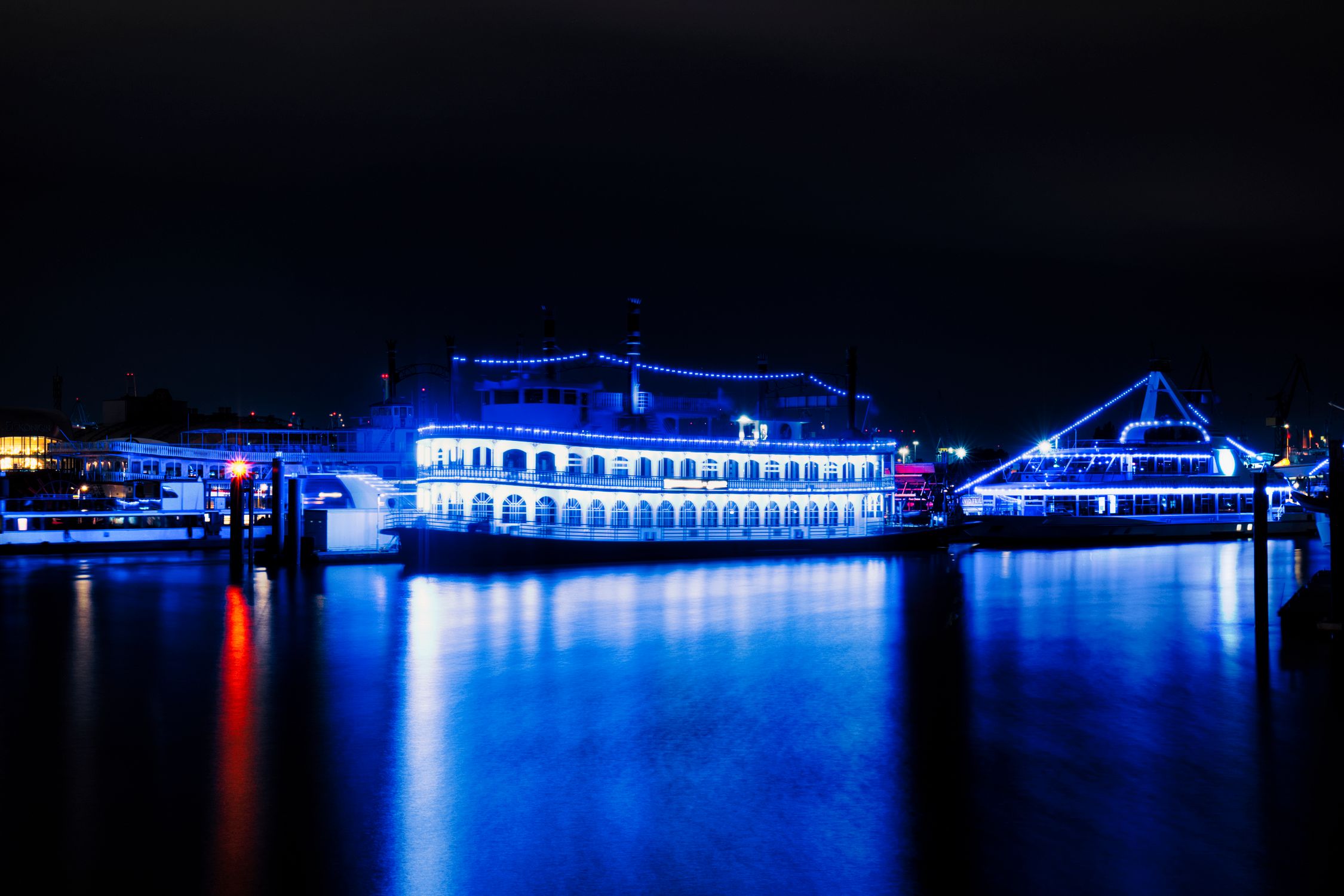 Two Rows Ferry Lights Illuminated Ferries at Night · Free Stock Photo