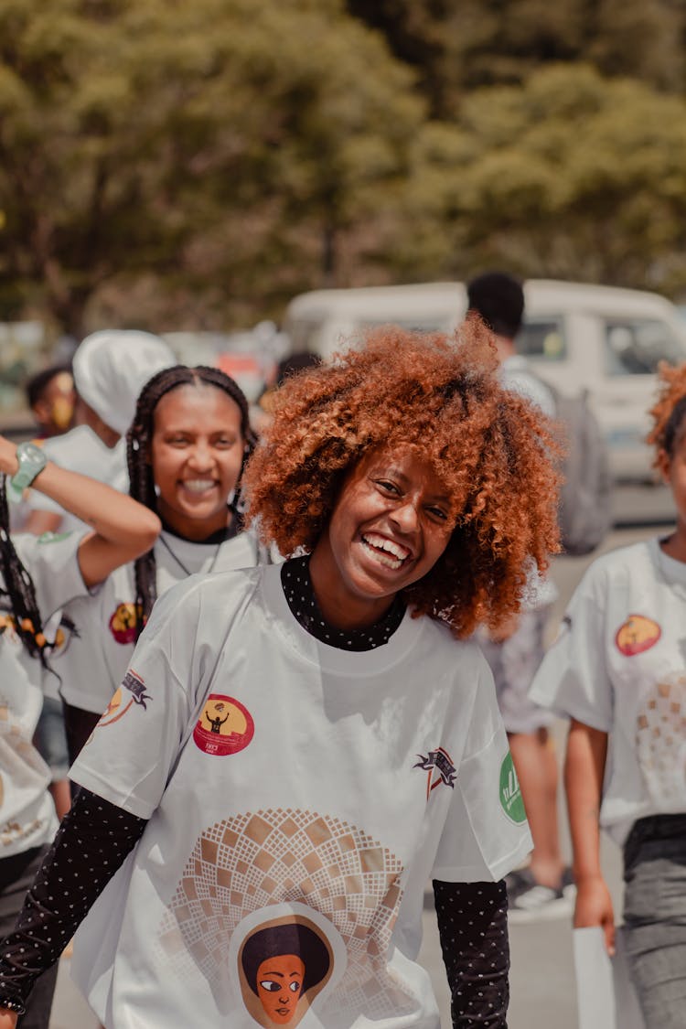 Young Women In Ethiopian Soccer Club Fan T-shirts