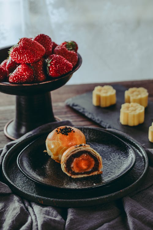 Free Pastries and Strawberries on the Table  Stock Photo