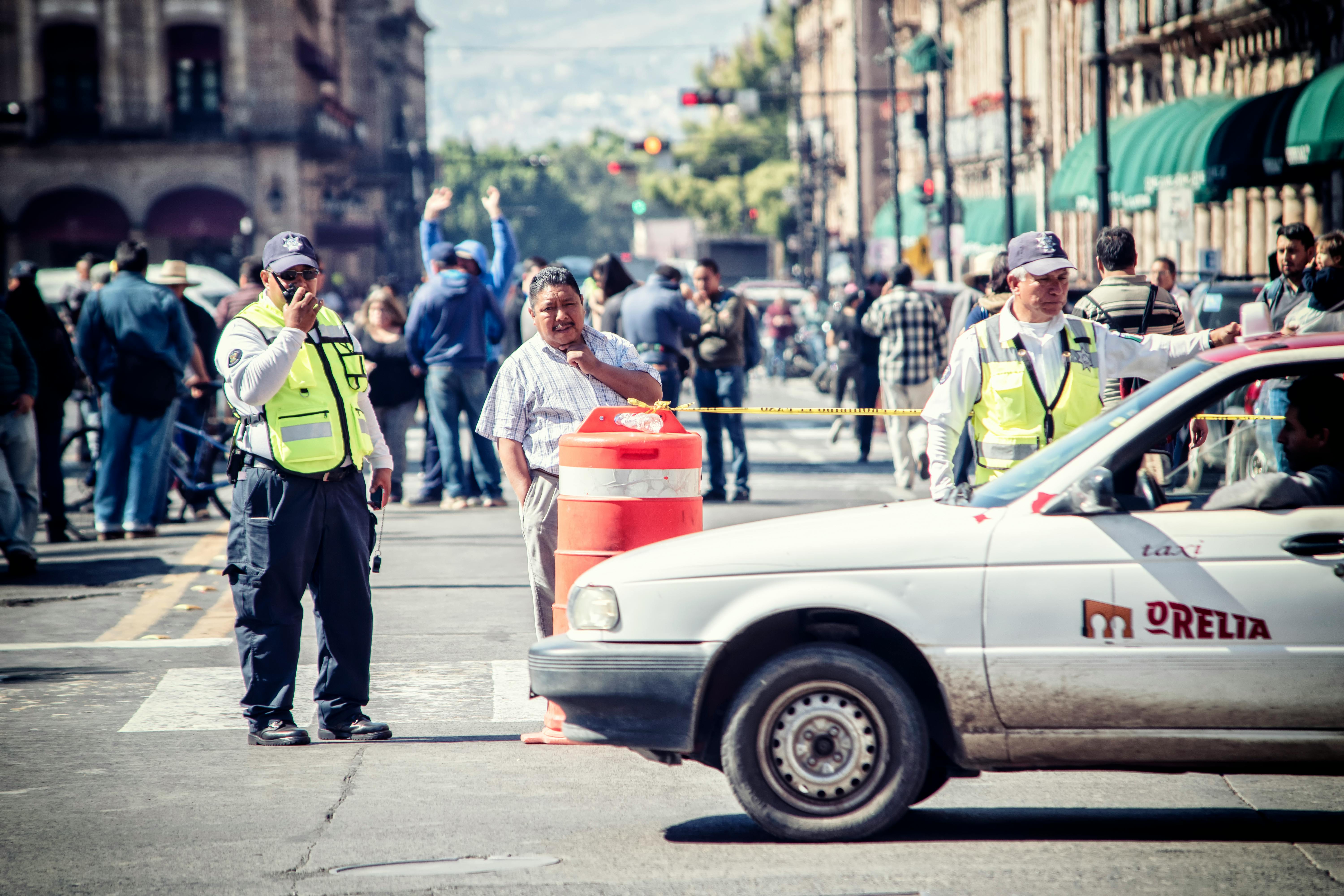 Free stock photo of cab, cops, downtown