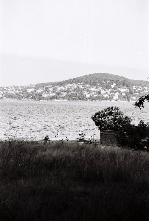 Foto profissional grátis de colina, lago, P&B