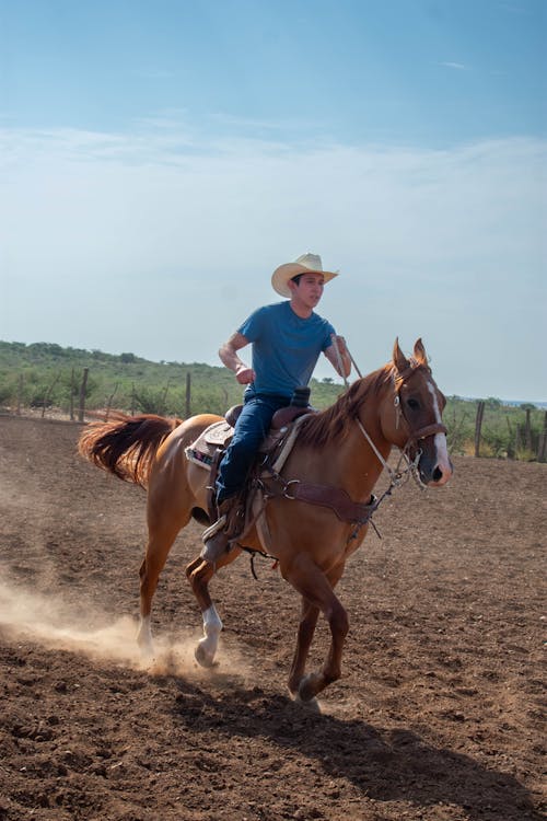 Man in Hat Riding Horse