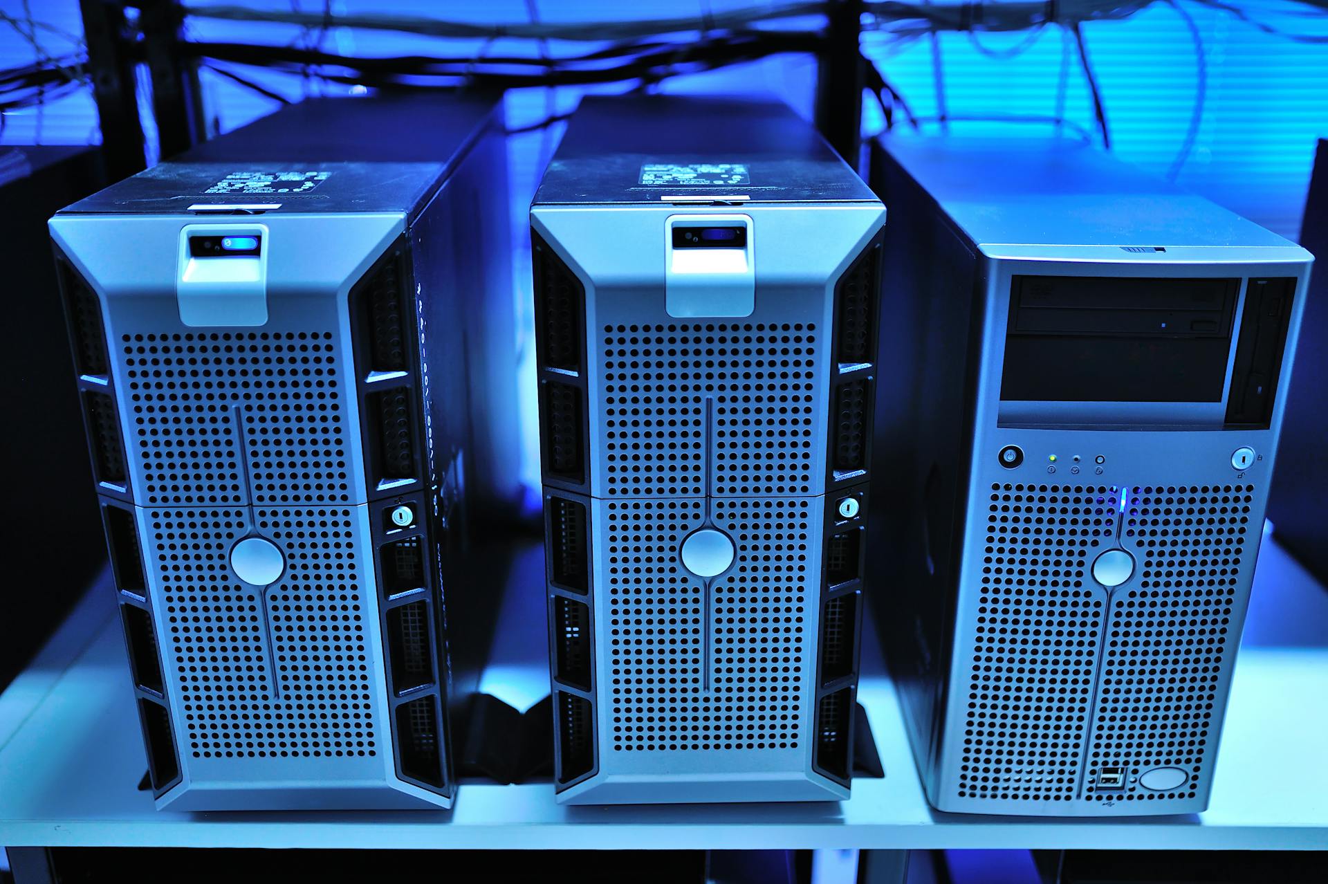 Close-up view of modern rack-mounted server units in a data center.