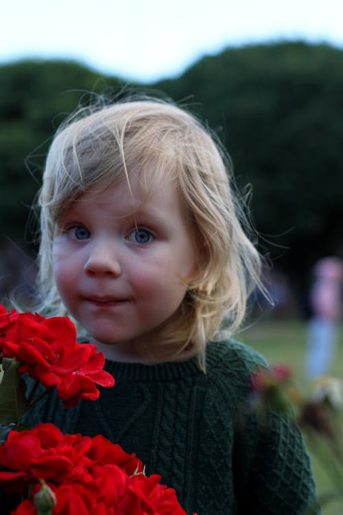 Foto stok gratis anak, berambut pirang, bunga-bunga