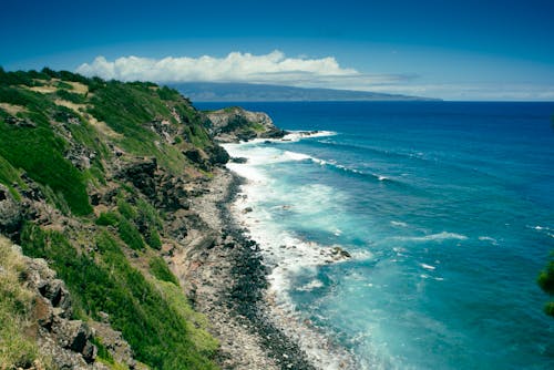 Aerial View of Cliffs on the Coast under Blue Sky 