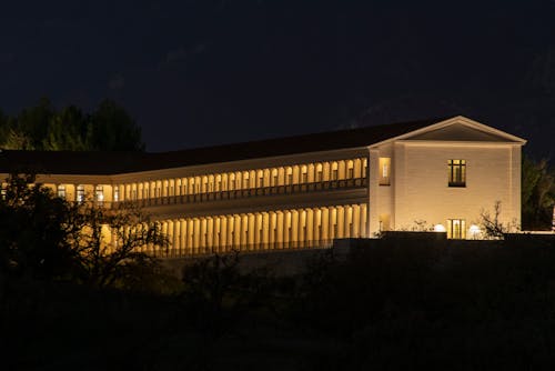 Facade of an Illuminated at Night Building 