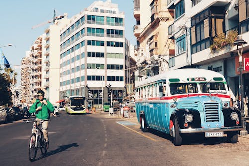 Old Retro Bus on Avenue in Valletta, Malta