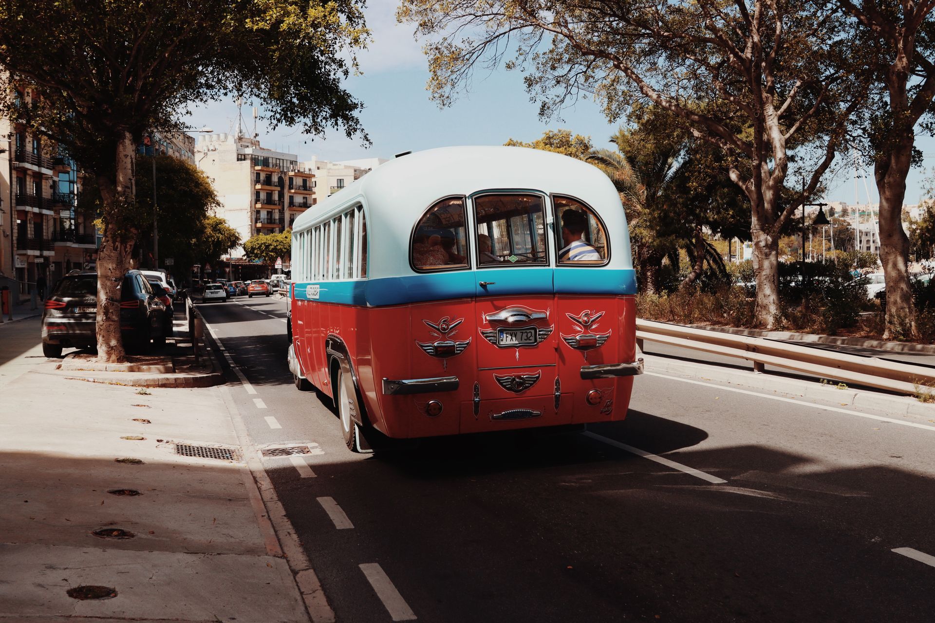 Retro Bus on Street in Valletta, Malta