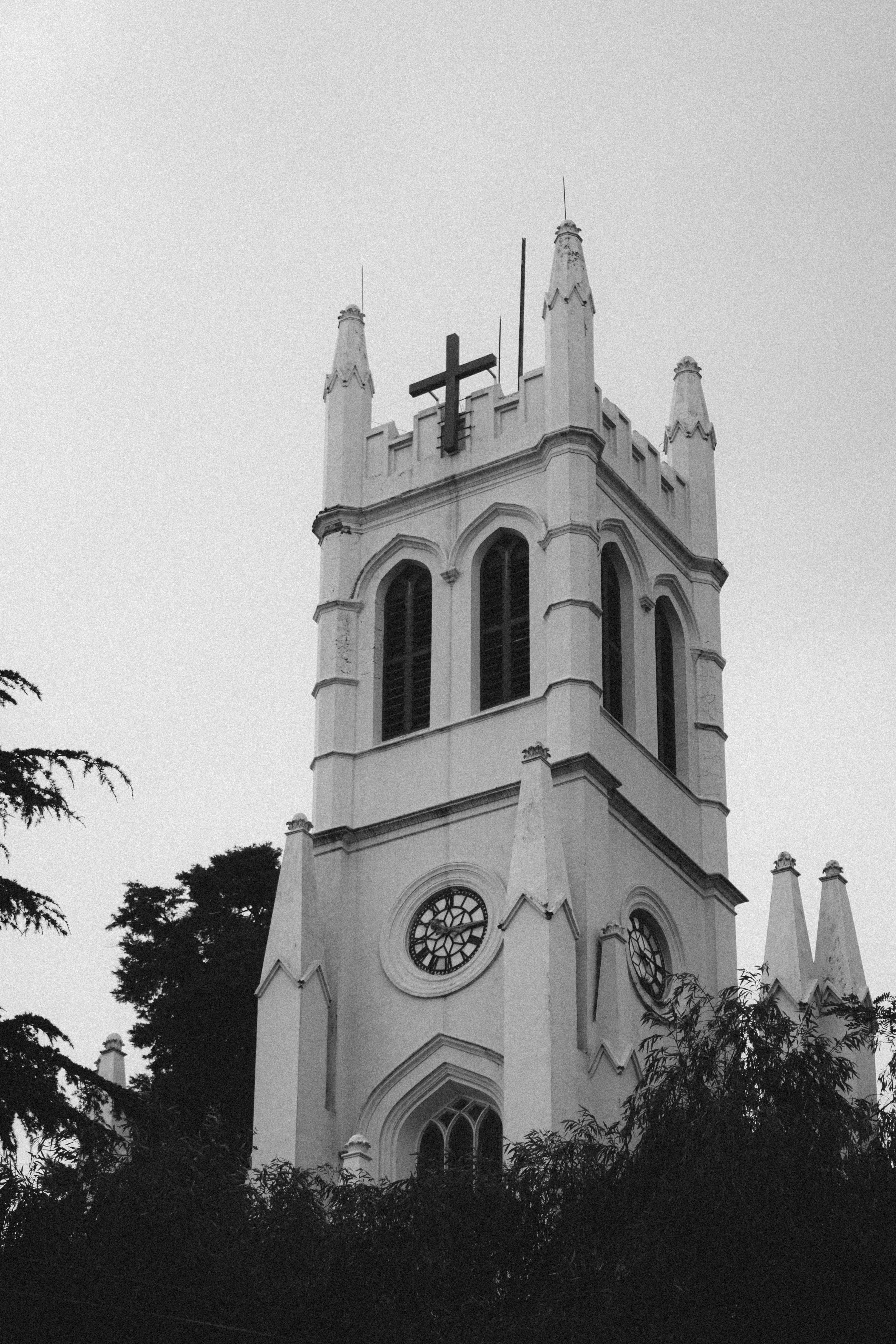 Tower of Church in Black and White · Free Stock Photo