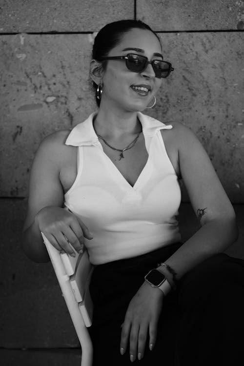 Woman Wearing Sunglasses in Black and White