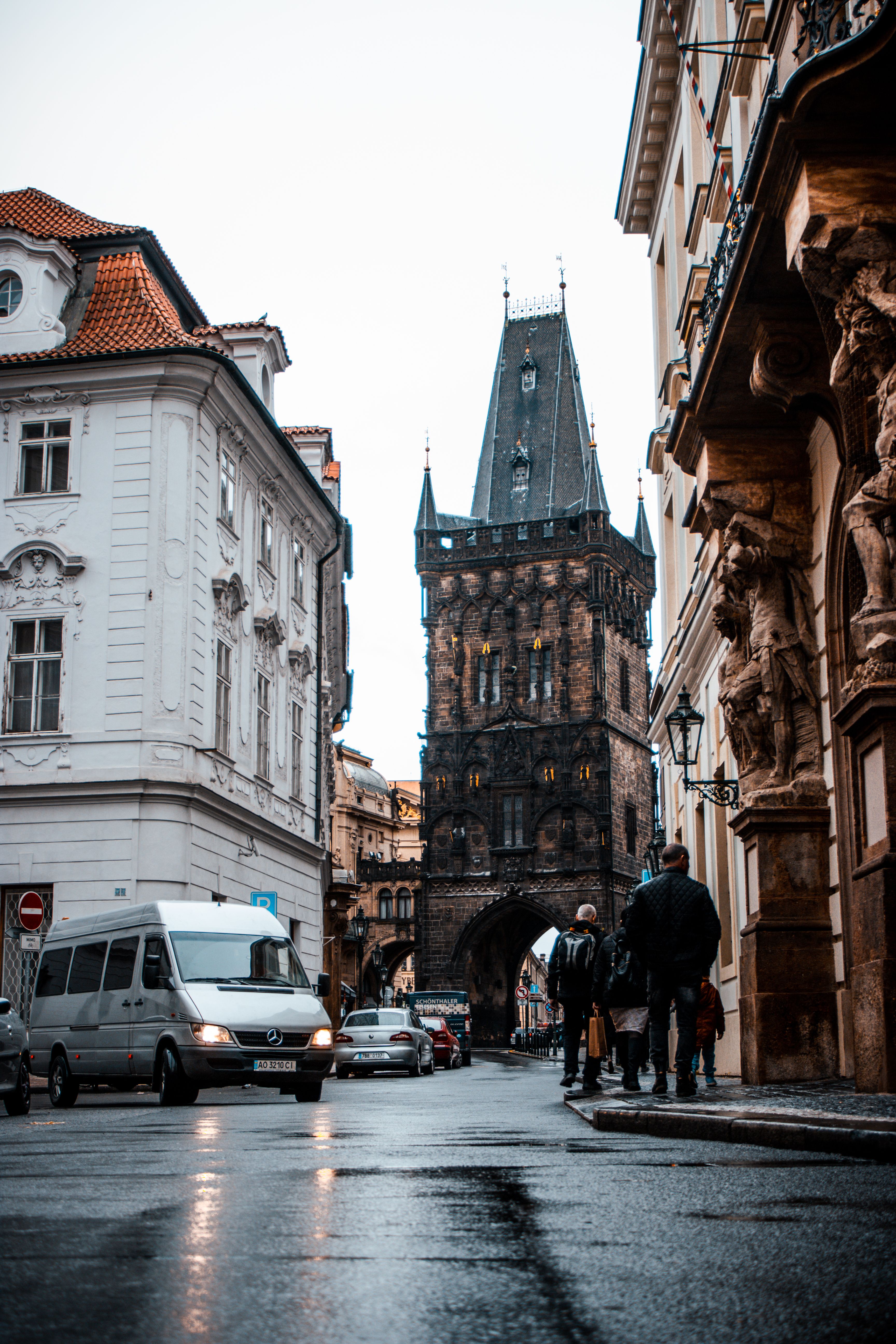 View of the Powder Tower in Prague from a Wet Street after Rain · Free ...