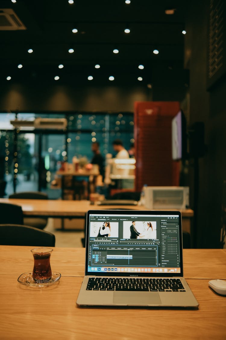 Turkish Tea And A Laptop In An Office