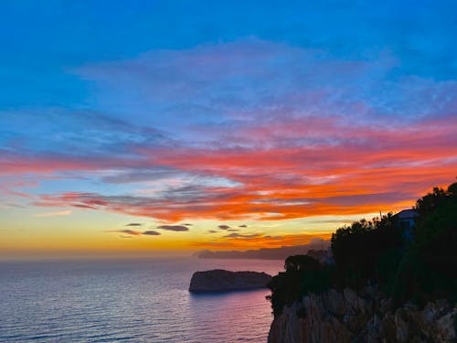 A Dramatic Sunset Sky over Cliffs and Sea