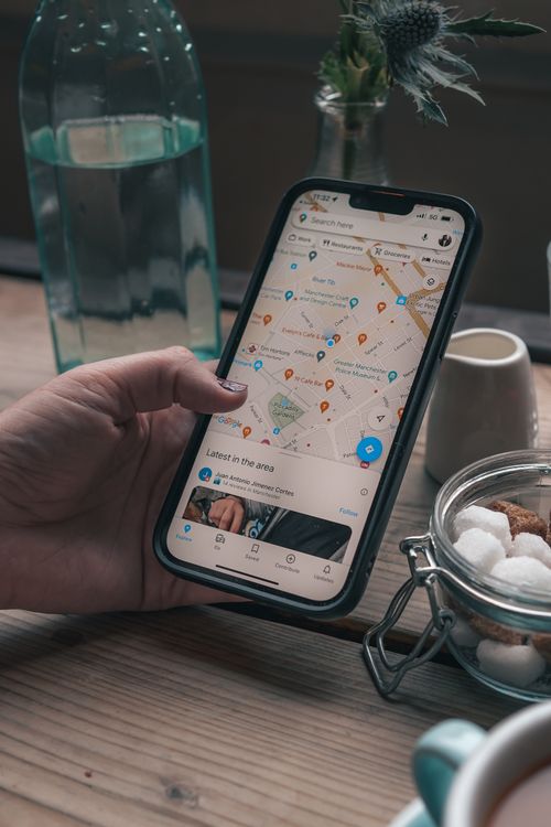 Smartphone map interface representing local search and Google Maps visibility