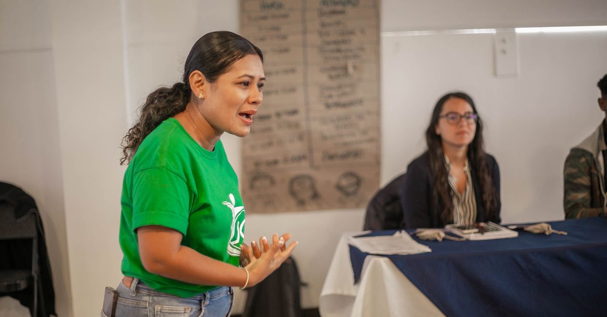 Woman Speaking Passionately at Meeting