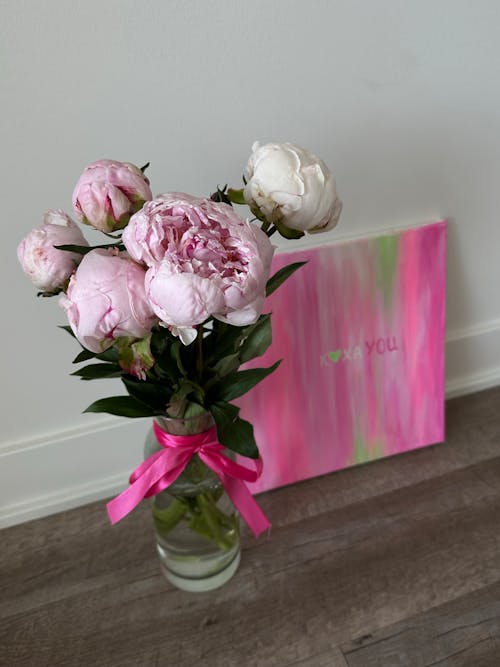 A Bunch of Peonies in a Glass Vase 