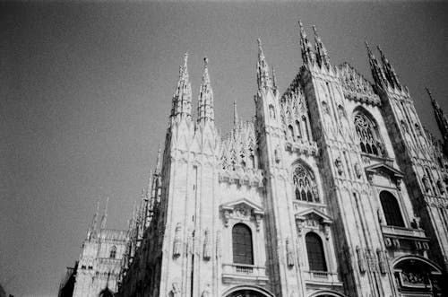 Black and White Photo of the Cathedral in Milan 