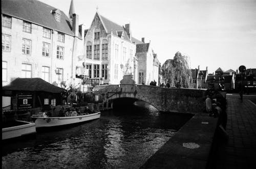 View of the Bridge over the Canal in Bruges, Belgium 