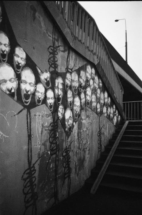 graffiti black and white faces