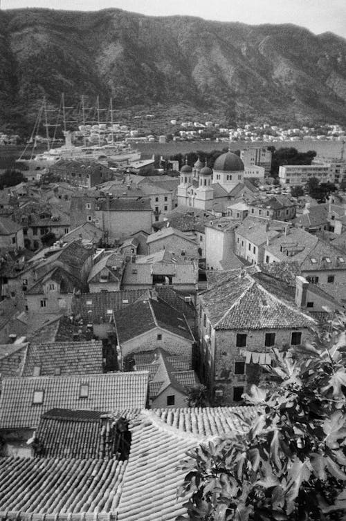 Roofs of Buildings in Town near Hill