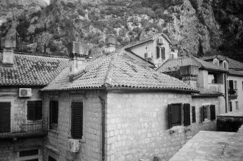 Houses in Town in Black and White