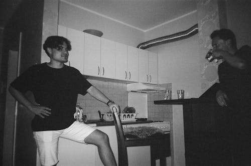 Men in Kitchen in Black and White
