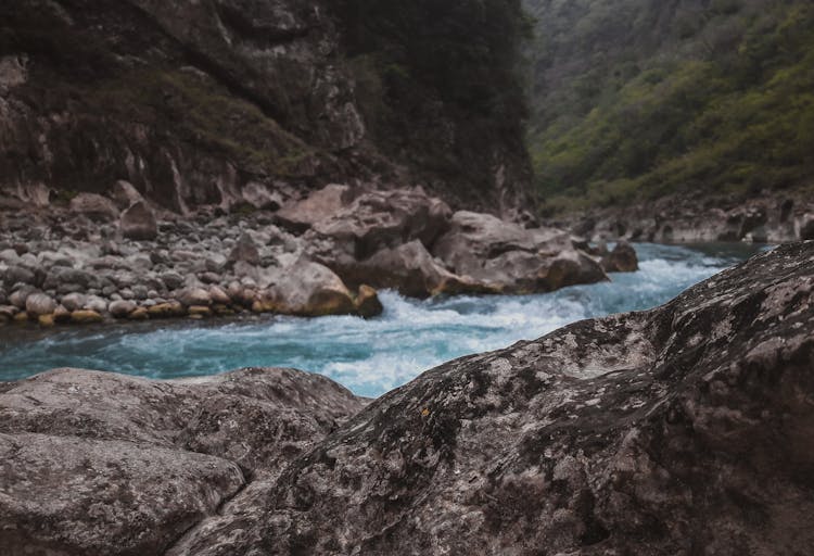 Rapid Mountain River In A Valley 