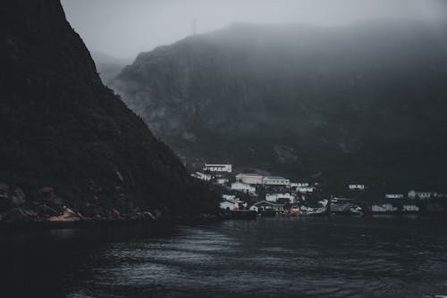 A Village on the Coast between Cliffs