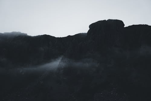 Black and White Picture of Silhouetted Cliffs