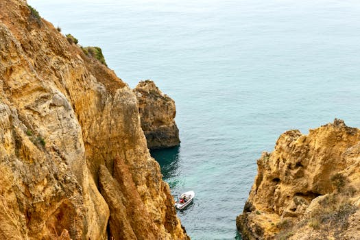 Explore the stunning cliffs and serene ocean near Lagos, Portugal, perfect for travel inspiration.