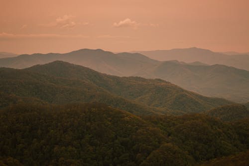 Panorama of Green Mountains at Dusk