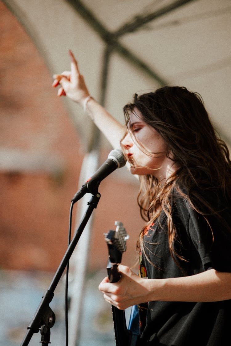 Singer By Microphone On Concert