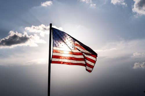 Sunset Sunlight over Flag of USA