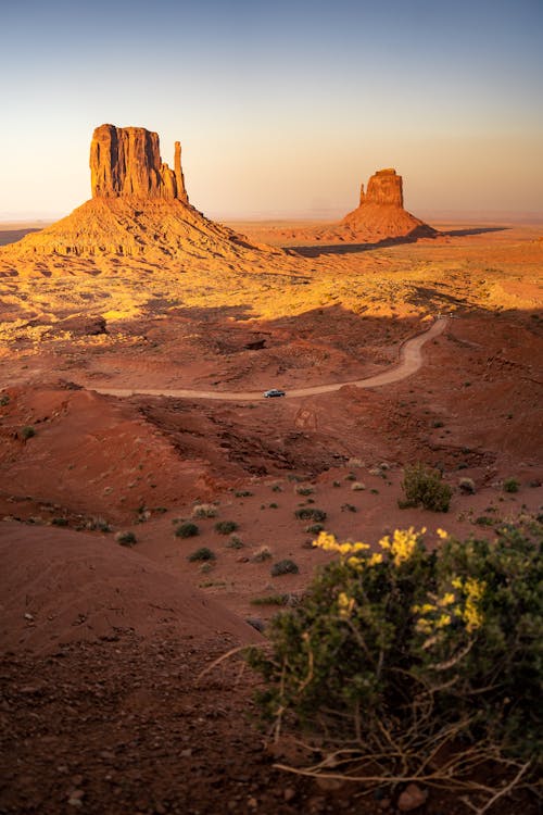 West and East Mitten Buttes in Monument Valley at Sunset