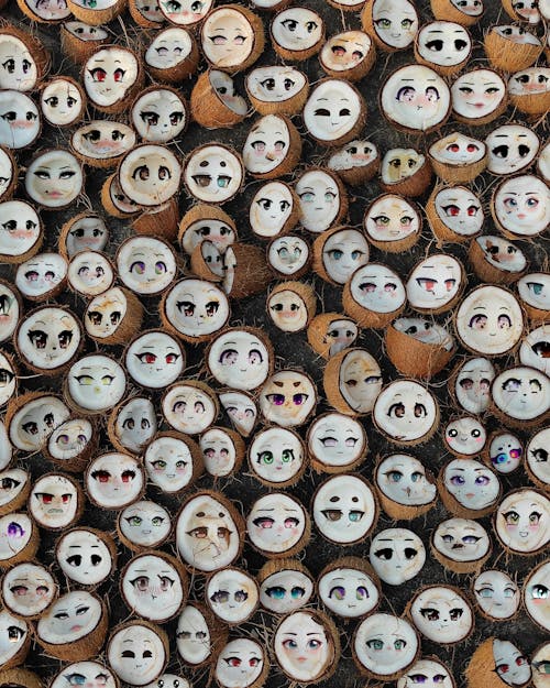  Faces Painted on Coconuts Halves