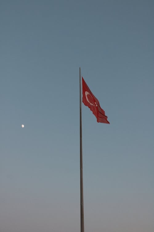 Waving Turkish Flag on Pole