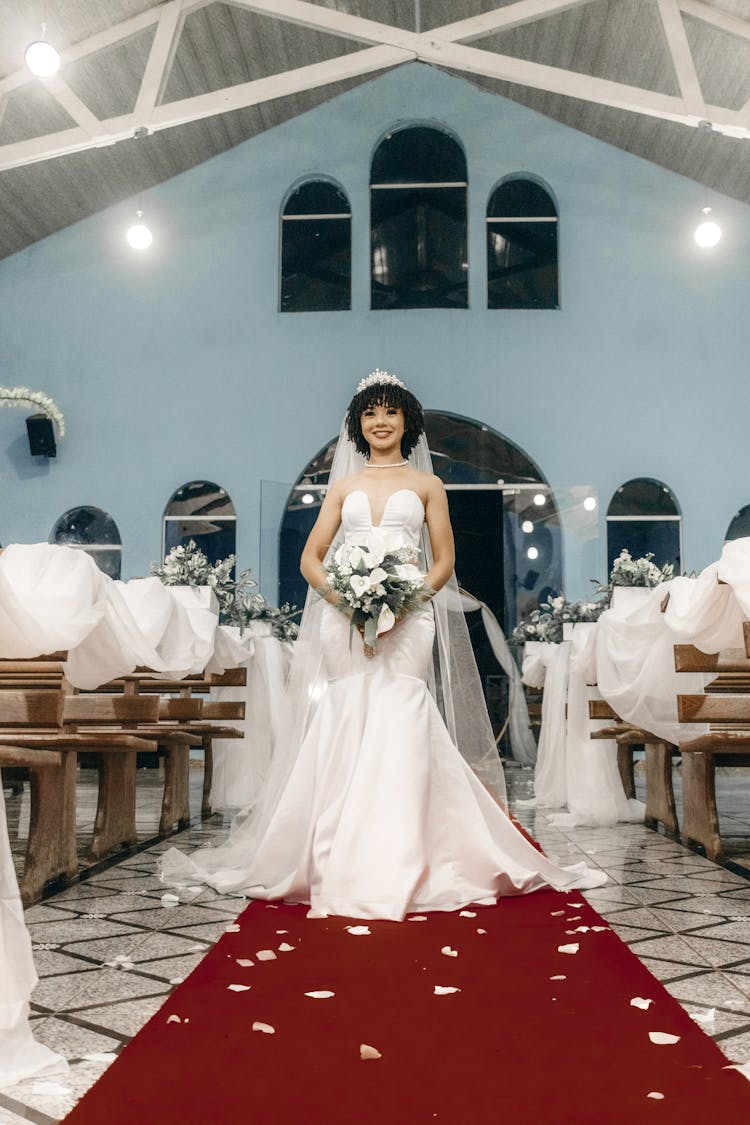 Bride In Wedding Dress At Church