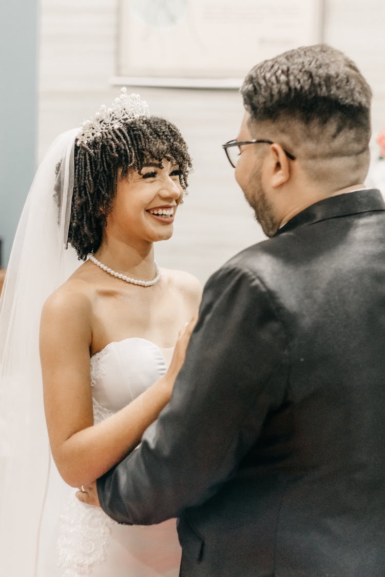 Smiling Newlyweds At Wedding