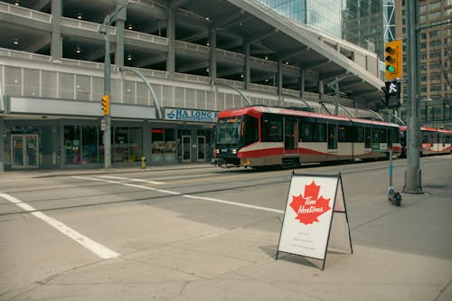 Tram on Street in City in Canada