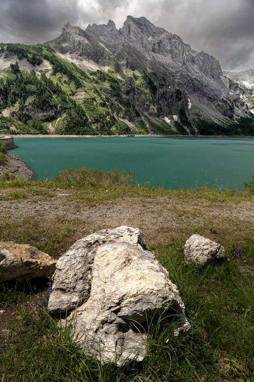 Scenic View of a Lake and Mountains 