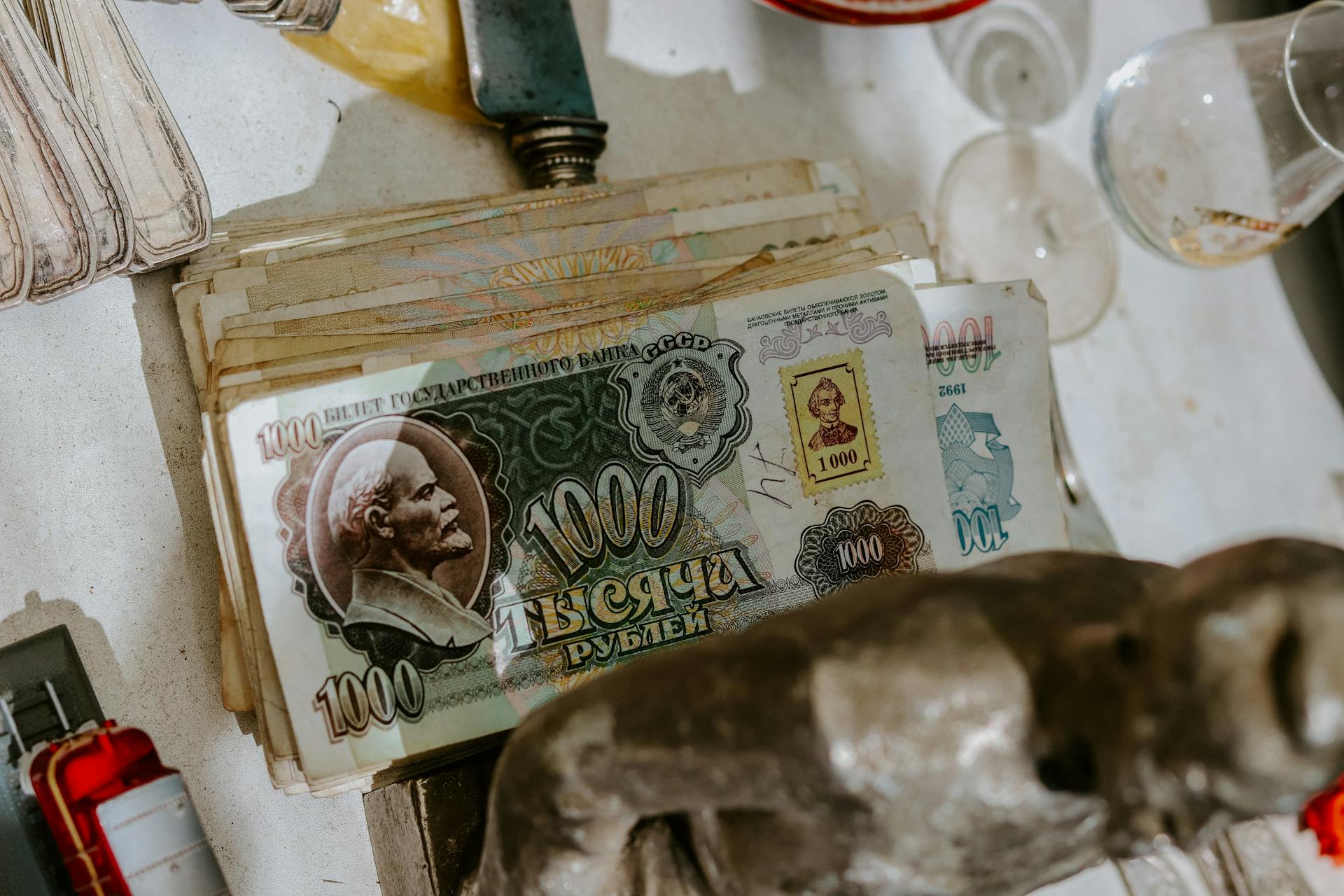 Close up of Vintage Rubles