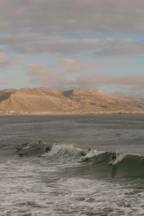 Surfers on Wave on Coast