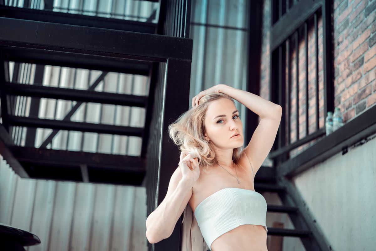 Girl in swimsuit in loft style