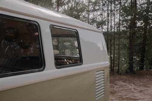 Windows of a Vintage Van Parked Outdoors