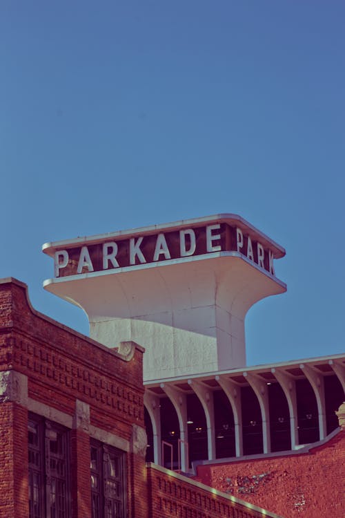 Tower Sign of Parkade Plaza Parking Garage in Spokane