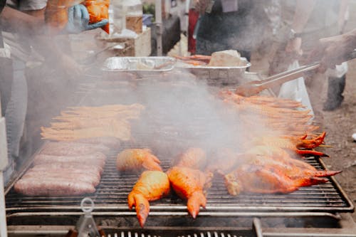 Meat Roasted on a Grill at a Street Market